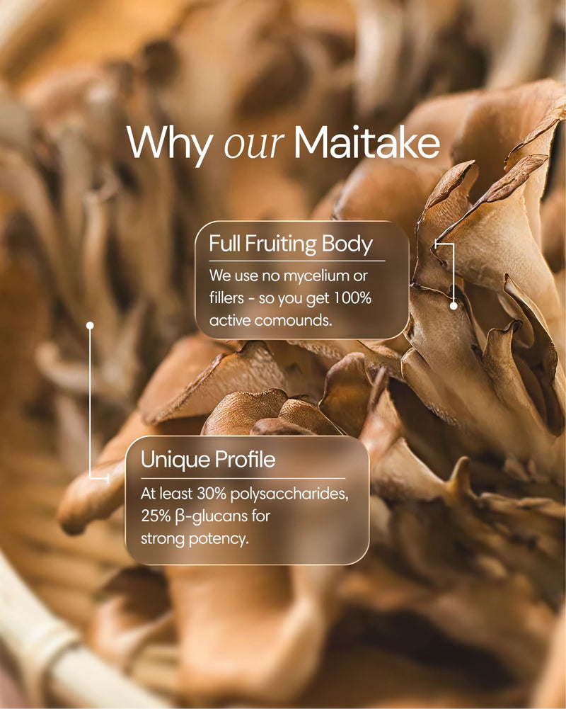 Fresh Clearly Maitake mushroom slices, vibrant brown and white caps with textured gills, ready for culinary use.