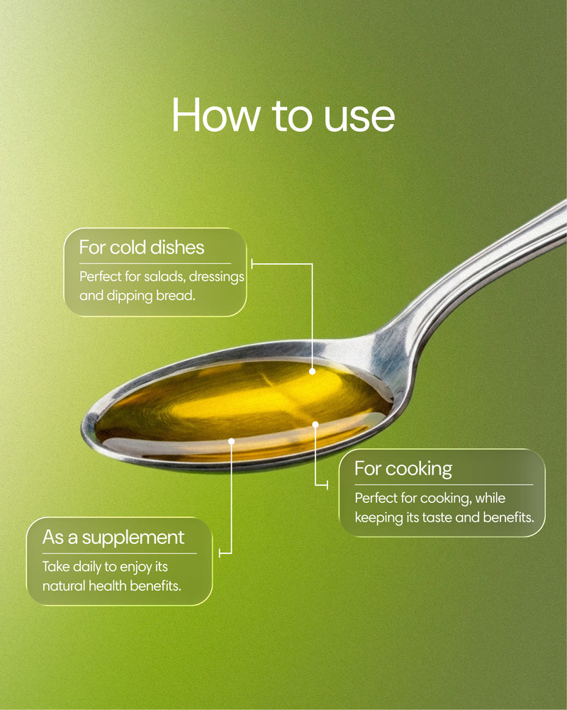Clearly Extra Virgin Olive Oil bottle with pouring spout, shown in a kitchen setting for cooking and drizzling.